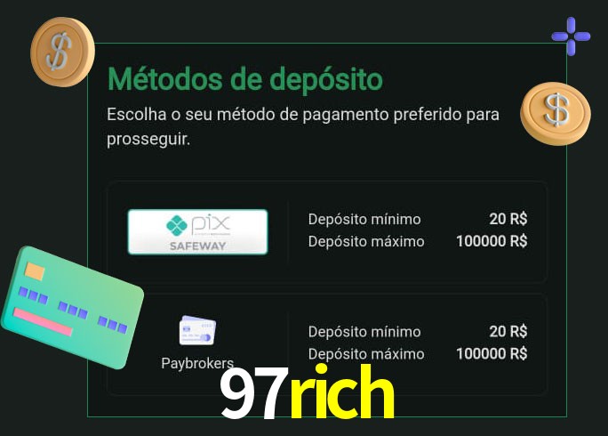 O cassino 97rich oferece uma grande variedade de métodos de pagamento